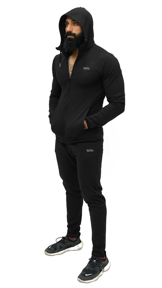 APEXAL MAN COMPRESSION BLACK ZIPPER HOODED TRACKSUIT