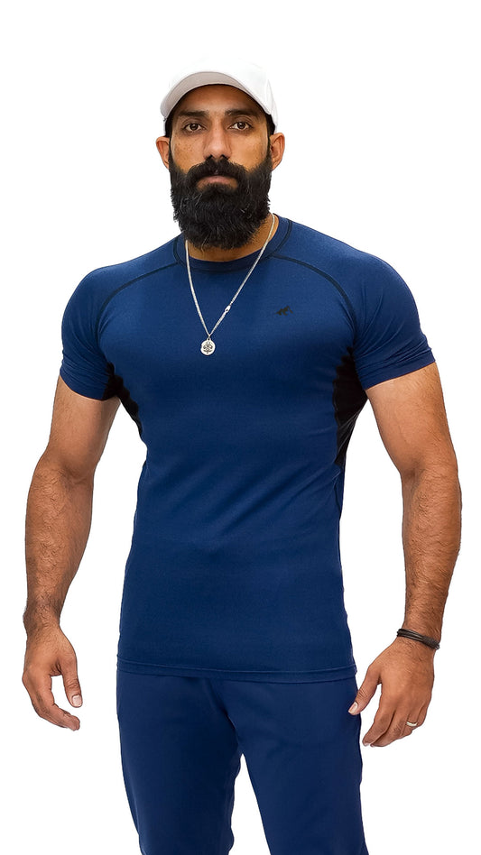 APEXAL GYM BLUE MAROON COMPRESSION SHIRT HALF-SLEEVE - SIGNATURE