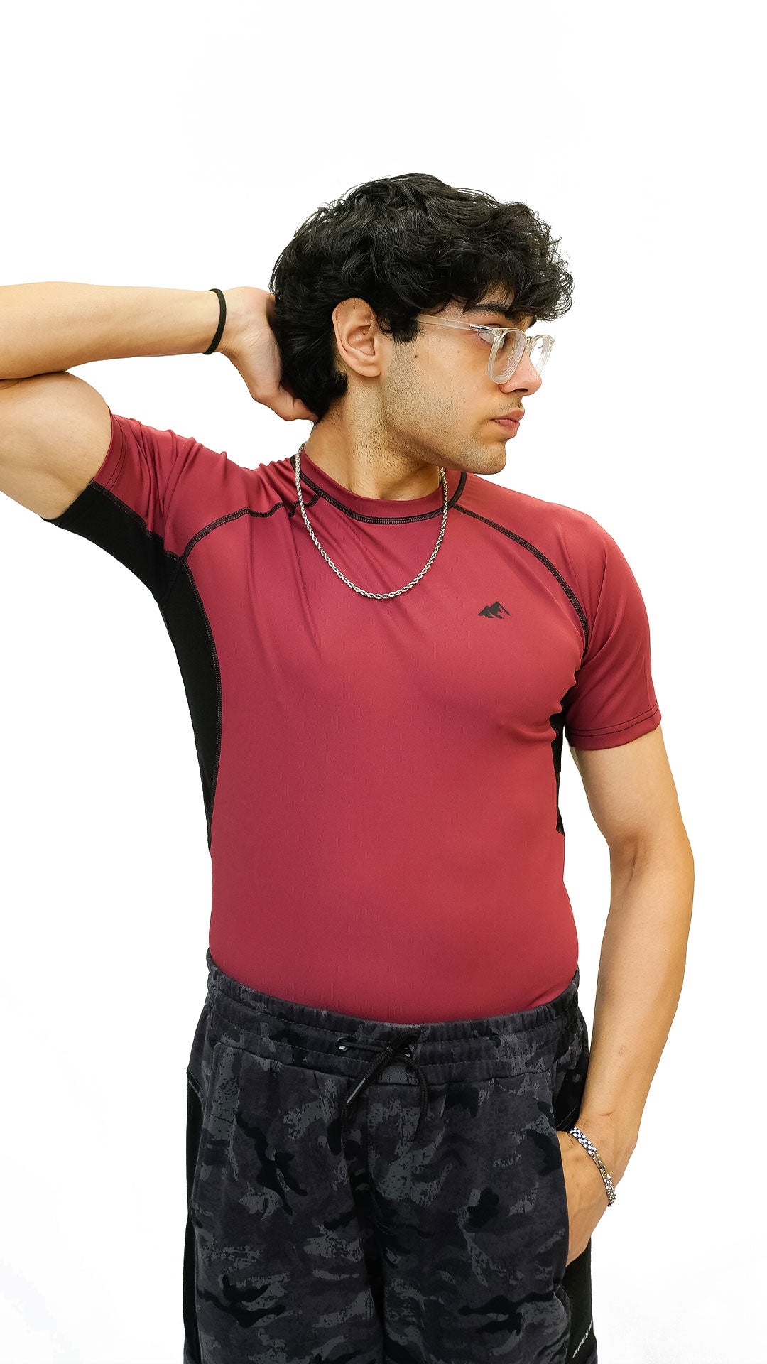 APEXAL GYM MAROON COMPRESSION SHIRT HALF-SLEEVE - SIGNATURE