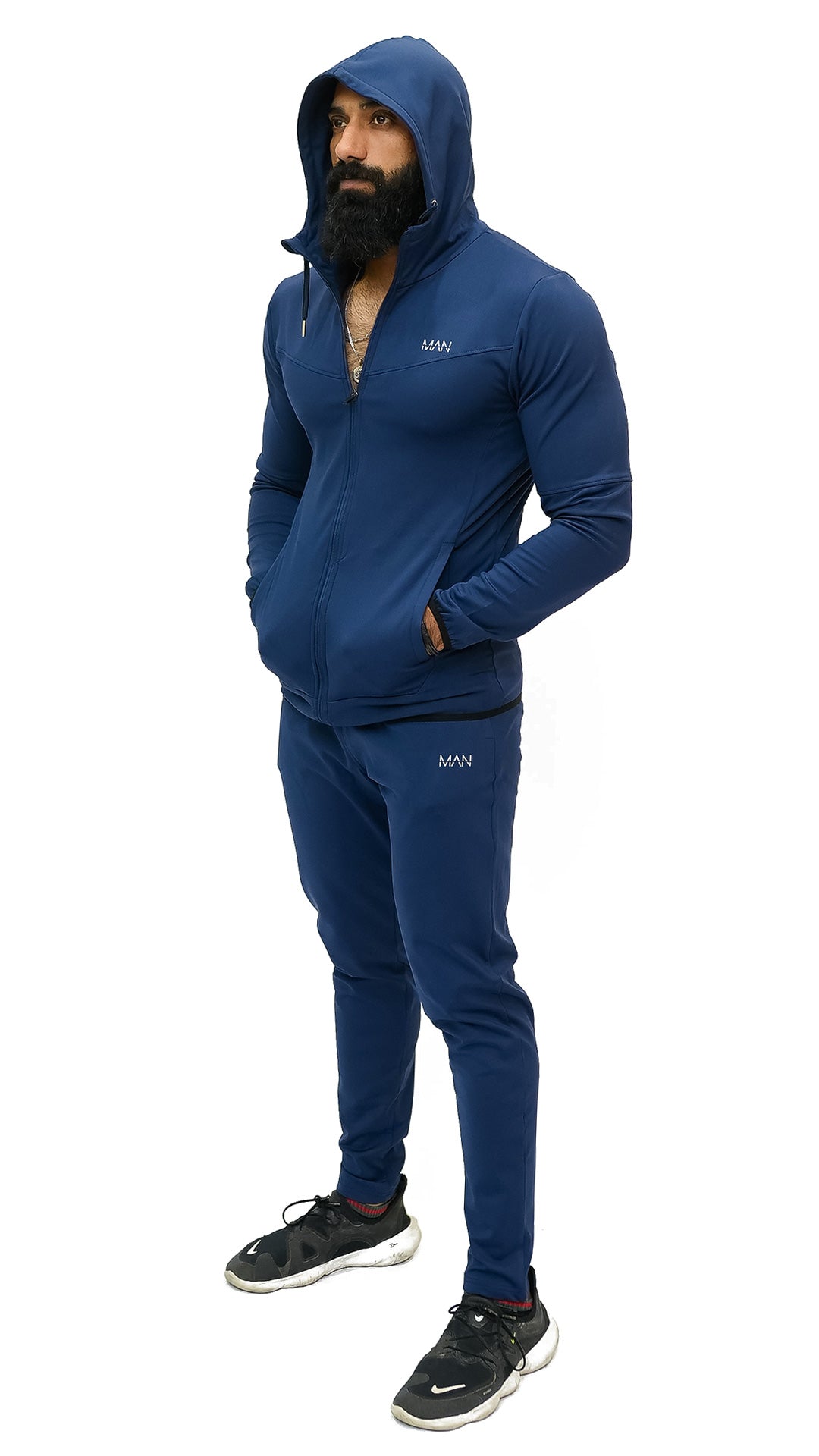 APEXAL MAN COMPRESSION NAVY ZIPPER HOODED TRACKSUIT