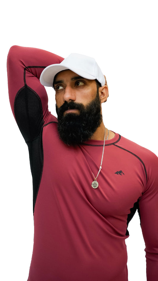 APEXAL GYM MAROON COMPRESSION SHIRT FULL-SLEEVE - SIGNATURE